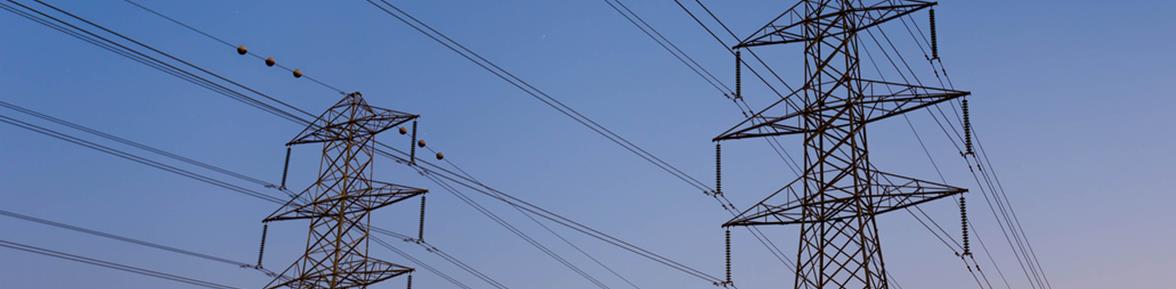 Power lines on metal towers