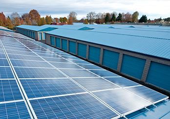 Solar panels on an industrial building