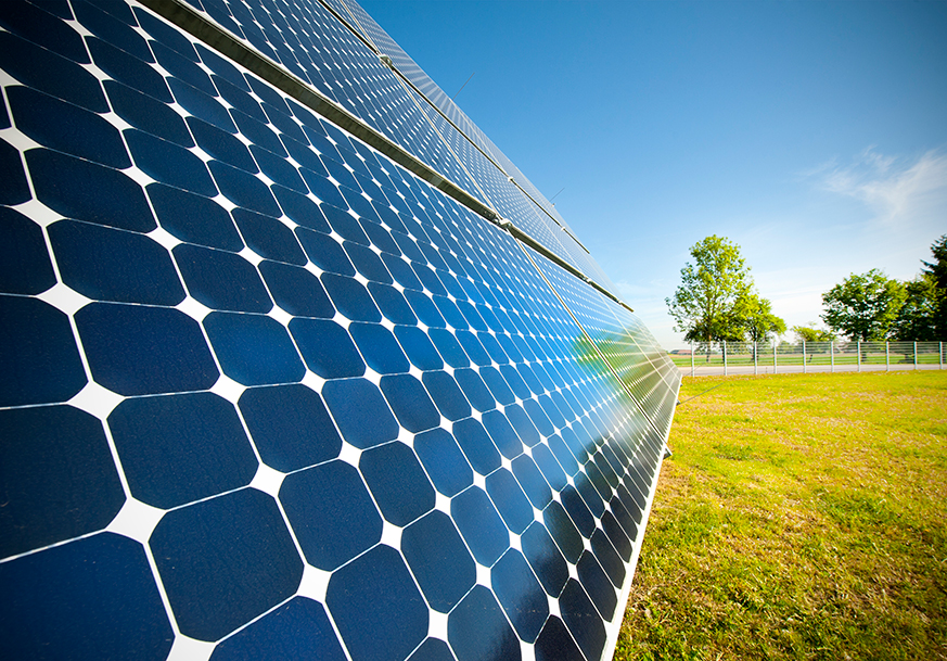 Solar panel array in a field