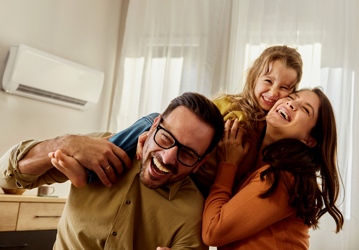 Family inside living room